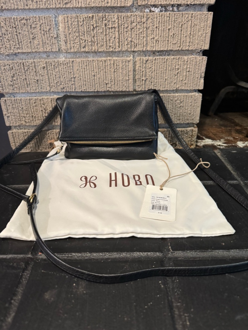 HOBO Black Pebbled Leather Fold-Over Crossbody
